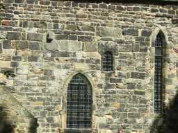Oblique view of windows on front of Saxon Church, Saxon Green, Escomb July 2016